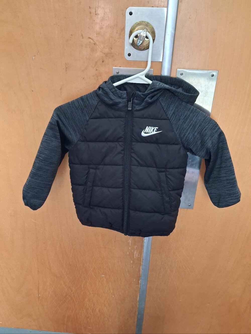 Nike Kids Black Puffer Jacket with Charcoal Raglan Sleeves Size 2T
